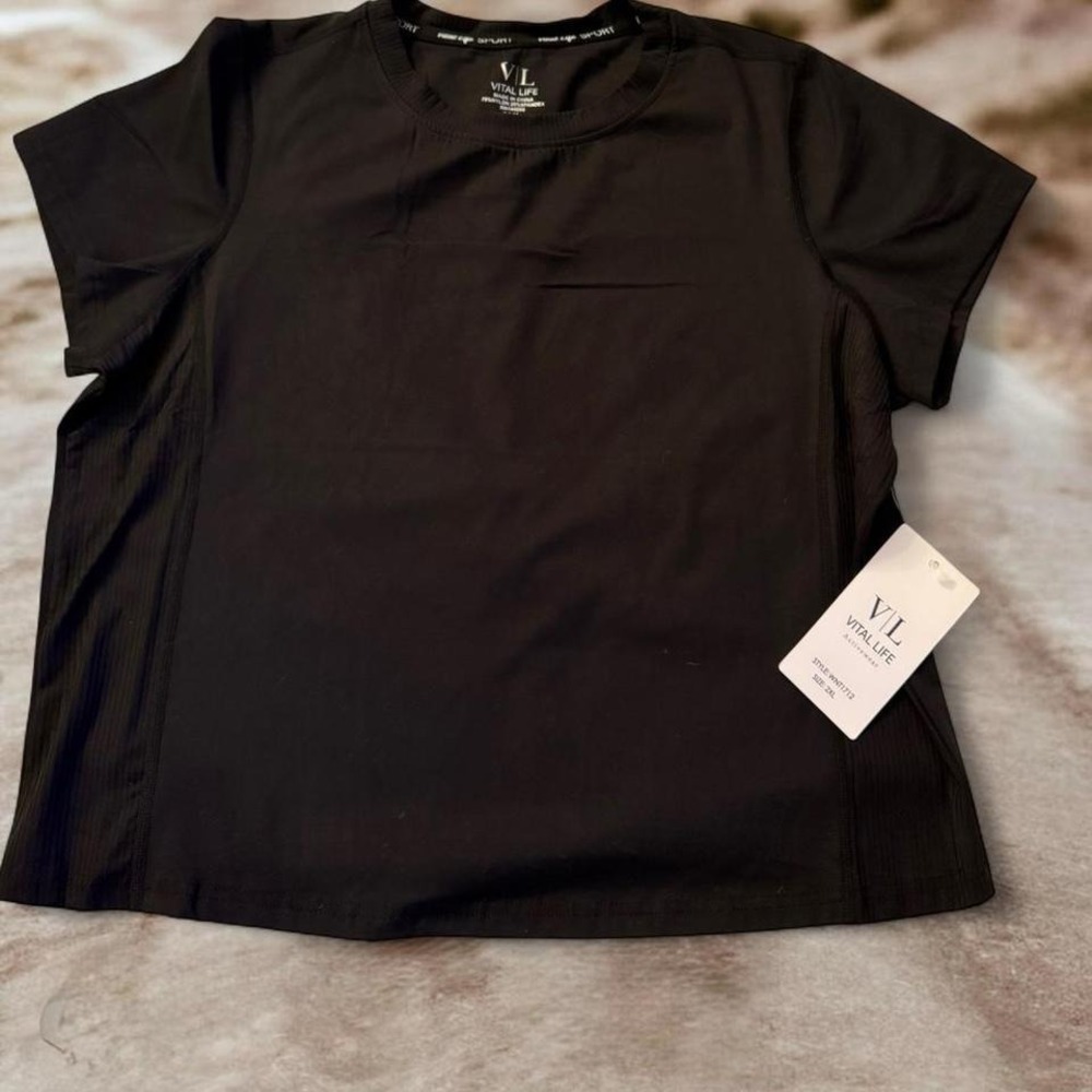 Vital‎ Life Sport Womens Black Activewear T-Shirt 2XL WNT1712 Short Sleeve Top